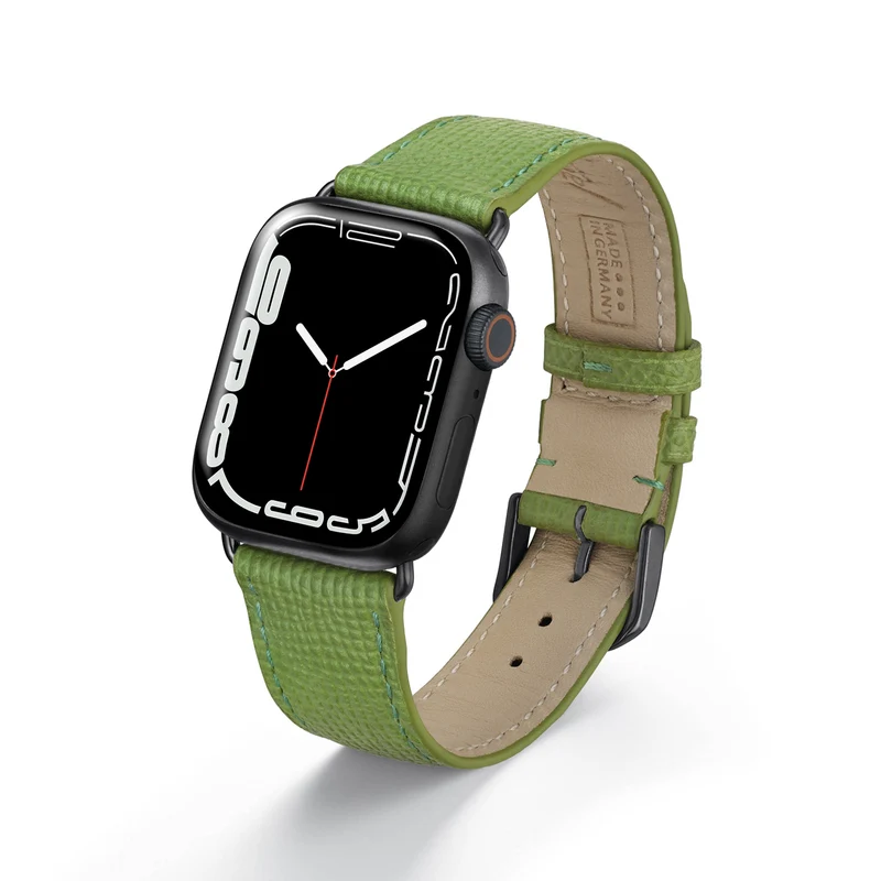 Apple Watch 1-9 Uhrenarmband AvelloStrap von Happel, Rindsleder, handgefertigt, Apfelgrün