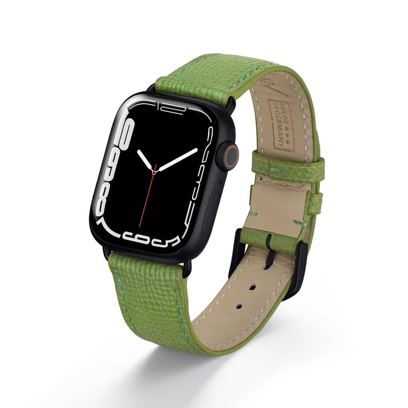 Apple Watch 1-9 Uhrenarmband AvelloStrap von Happel, Rindsleder, handgefertigt, Apfelgrün