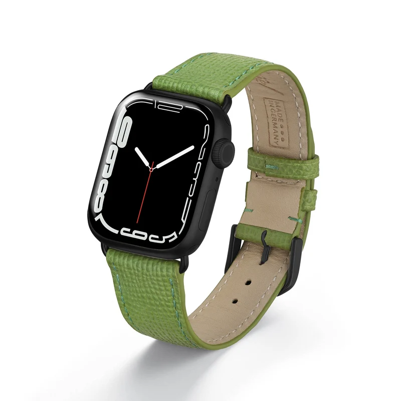 Apple Watch 1-9 Uhrenarmband AvelloStrap von Happel, Rindsleder, handgefertigt, Apfelgrün