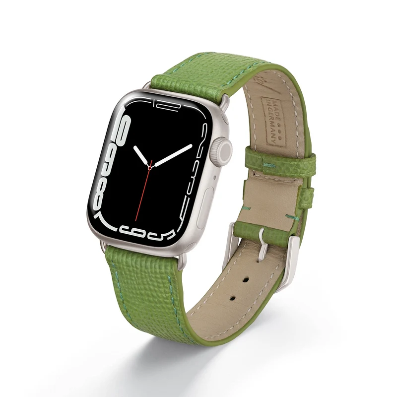 Apple Watch 1-9 Uhrenarmband AvelloStrap von Happel, Rindsleder, handgefertigt, Apfelgrün