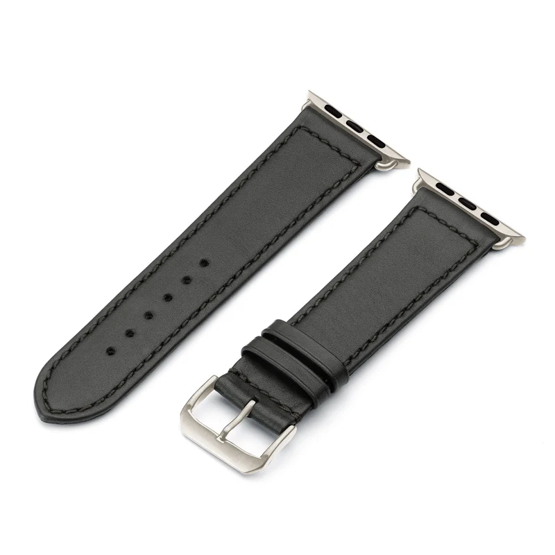 Apple Watch Uhrenarmband EcoChic von Happel, Rindsleder, handgefertigt, wasserfest, Schwarz