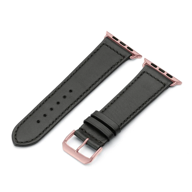 Apple Watch Uhrenarmband EcoChic von Happel, Rindsleder, handgefertigt, wasserfest, Schwarz