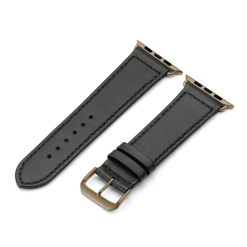 Apple Watch Uhrenarmband EcoChic von Happel, Rindsleder, handgefertigt, wasserfest, Schwarz