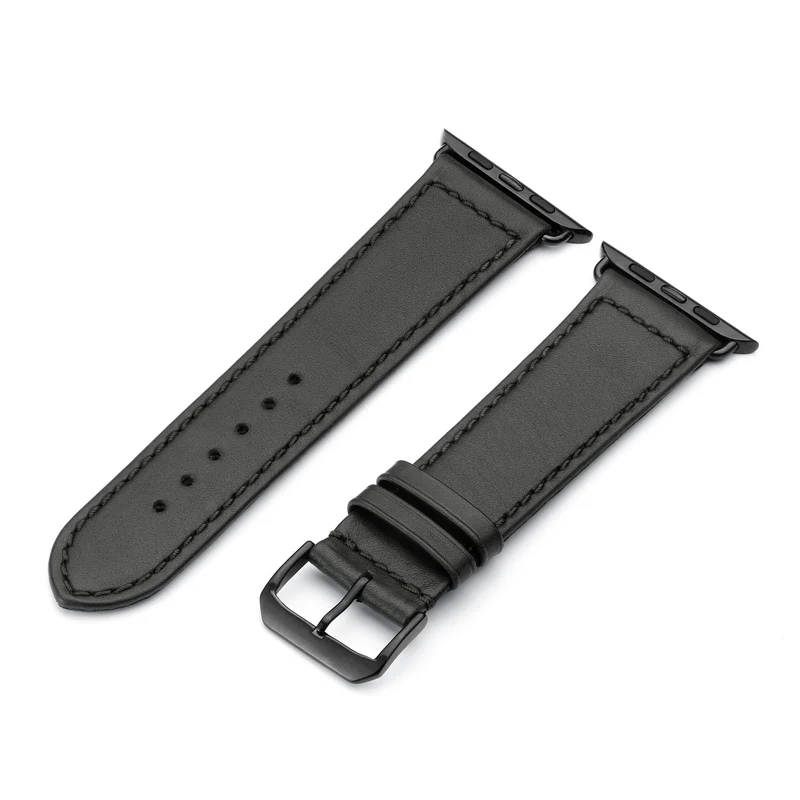 Apple Watch Uhrenarmband EcoChic von Happel, Rindsleder, handgefertigt, wasserfest, Schwarz