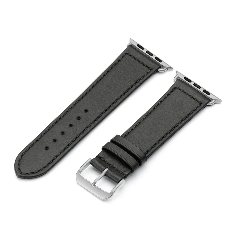 Apple Watch Uhrenarmband EcoChic von Happel, Rindsleder, handgefertigt, wasserfest, Schwarz