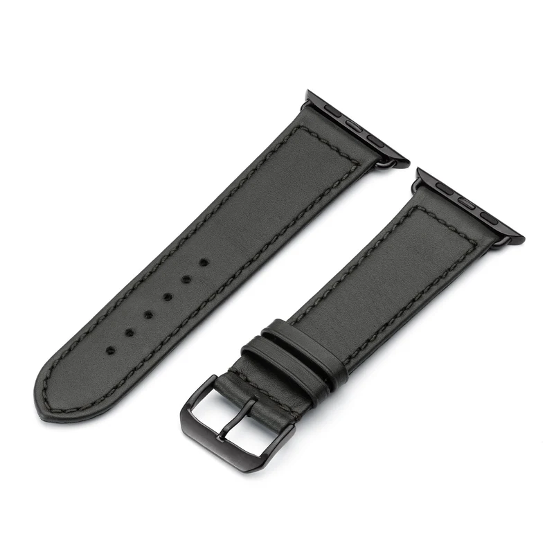 Apple Watch Uhrenarmband EcoChic von Happel, Rindsleder, handgefertigt, wasserfest, Schwarz