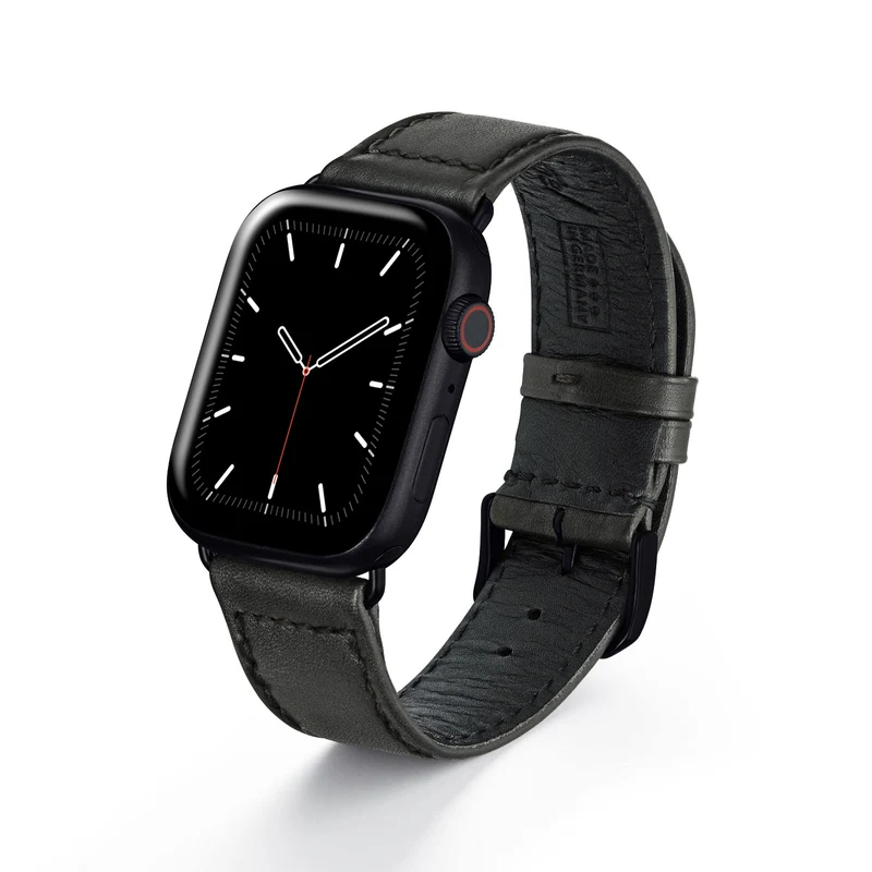 Apple Watch Uhrenarmband EcoChic von Happel, Rindsleder, handgefertigt, wasserfest, Schwarz