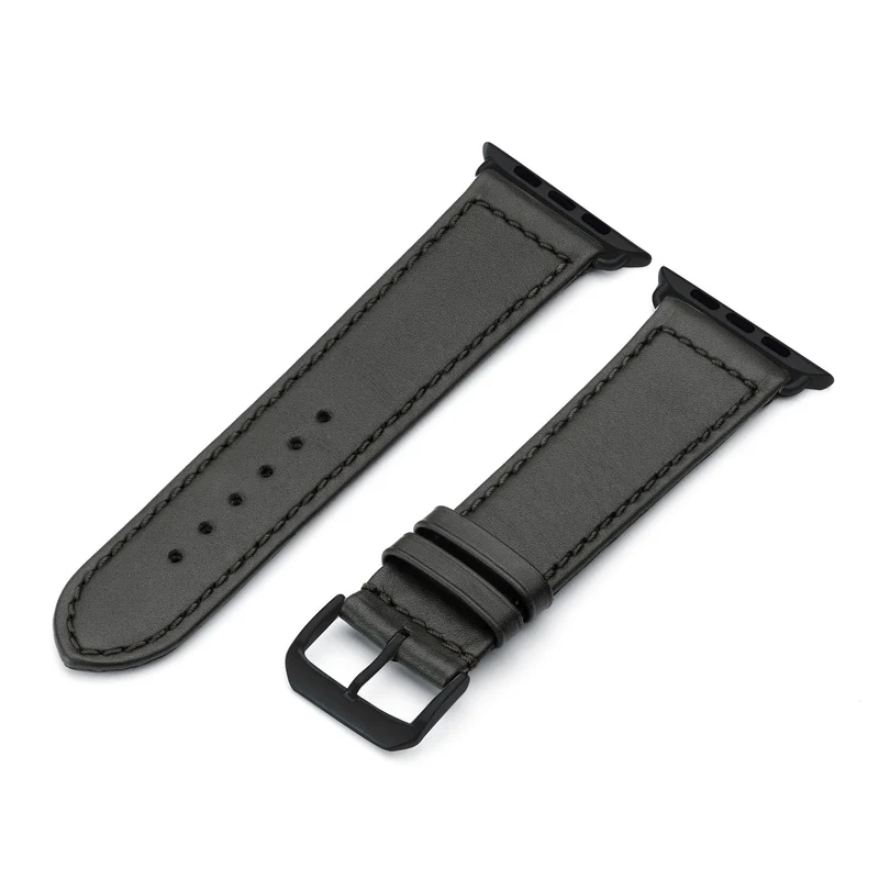 Apple Watch Uhrenarmband EcoChic von Happel, Rindsleder, handgefertigt, wasserfest, Schwarz