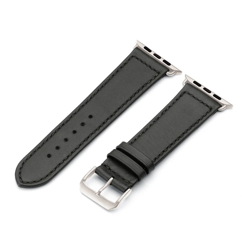 Apple Watch Uhrenarmband EcoChic von Happel, Rindsleder, handgefertigt, wasserfest, Schwarz