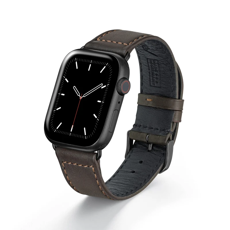 Apple Watch Uhrenarmband EcoChic von Happel, Rindsleder, handgefertigt, wasserfest, Mokka