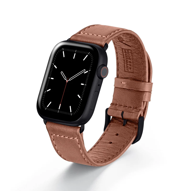 Apple Watch Uhrenarmband EcoChic von Happel, Rindsleder, handgefertigt, wasserfest, Mahagoni