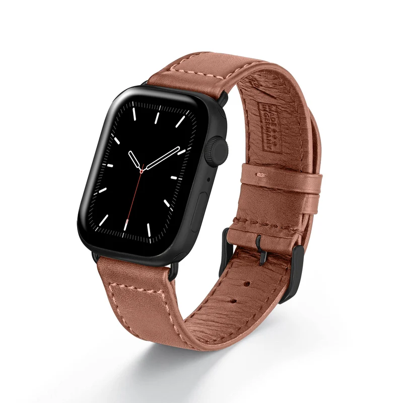 Apple Watch Uhrenarmband EcoChic von Happel, Rindsleder, handgefertigt, wasserfest, Mahagoni