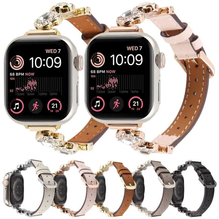 Leder Armband mit Strass für Apple Watch 38 mm - 49 mm