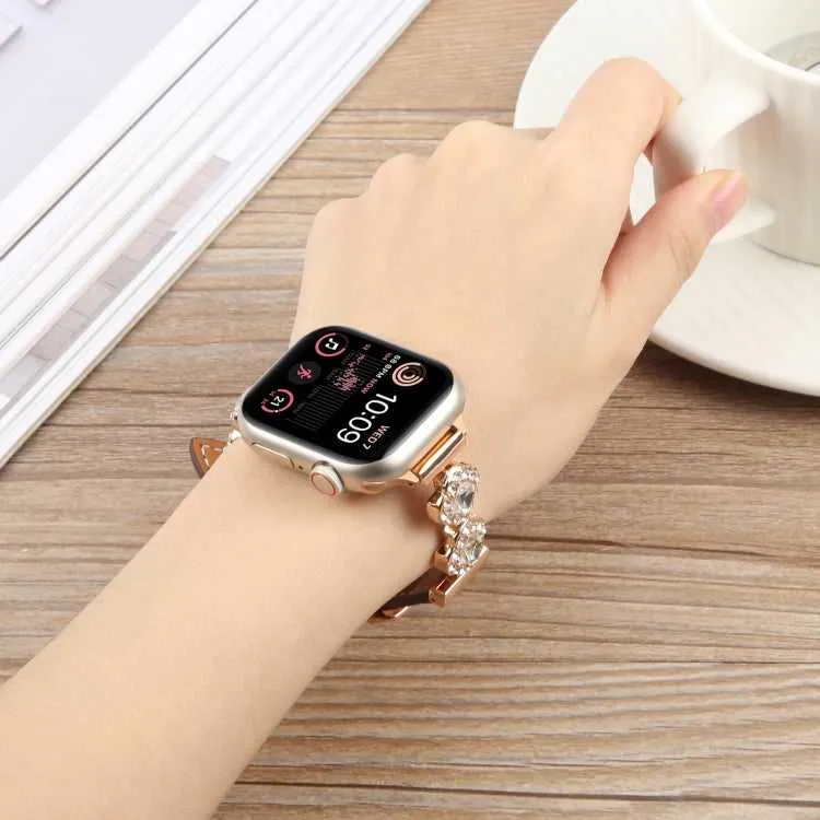Leder Armband mit Strass für Apple Watch 38 mm - 49 mm