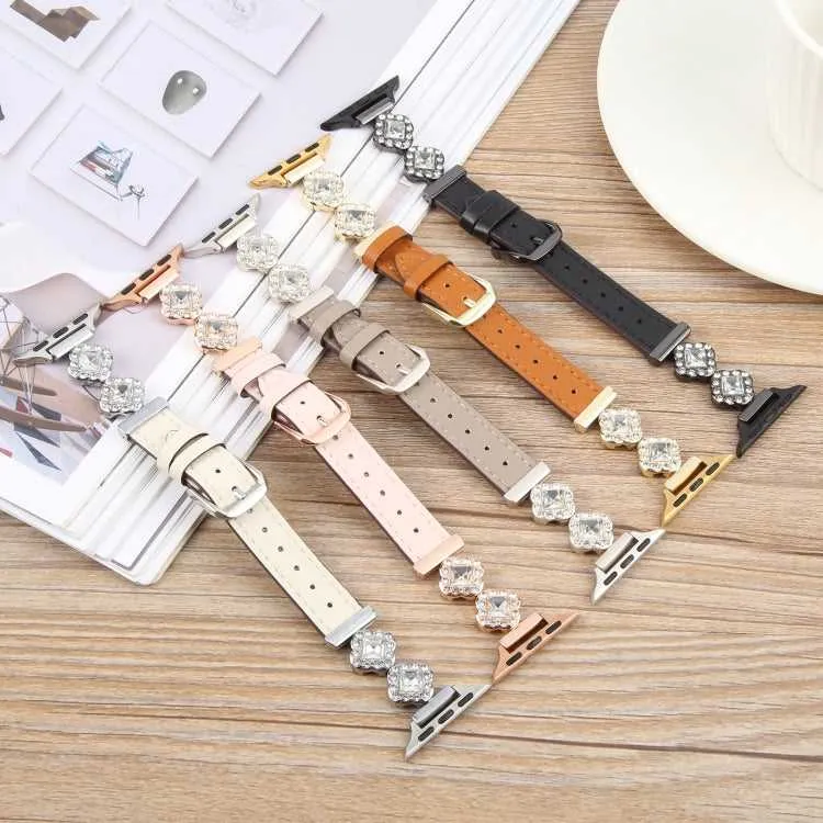 Leder Armband mit Strass für Apple Watch 38 mm - 49 mm