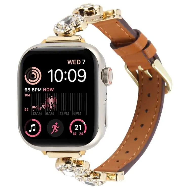 Leder Armband mit Strass für Apple Watch 38 mm - 49 mm