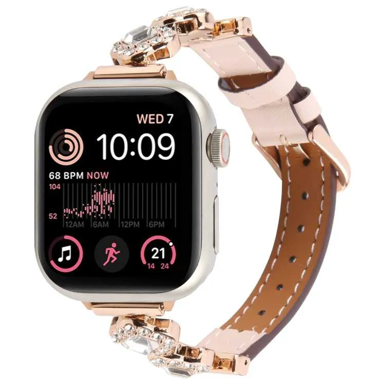 Leder Armband mit Strass für Apple Watch 38 mm - 49 mm