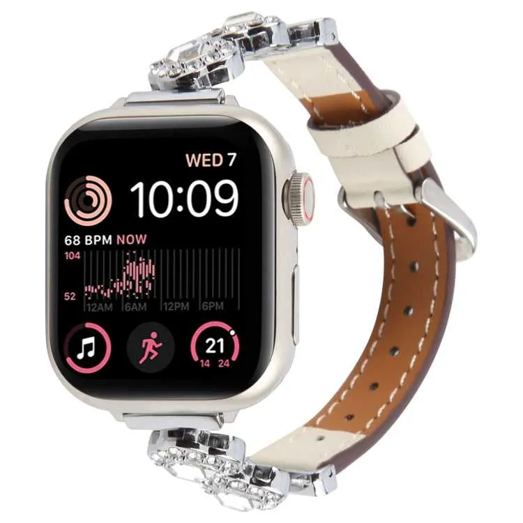 Leder Armband mit Strass für Apple Watch 38 mm - 49 mm