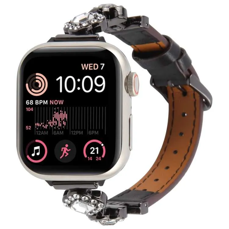 Leder Armband mit Strass für Apple Watch 38 mm - 49 mm