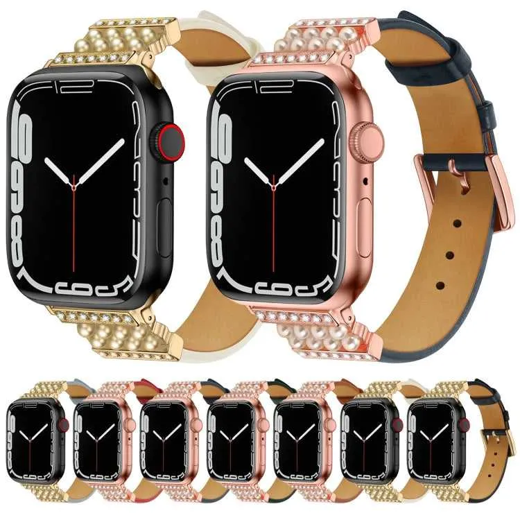 Leder Armband mit Strass für Apple Watch 7 | 6&SE&5&4 | 3&2&1
