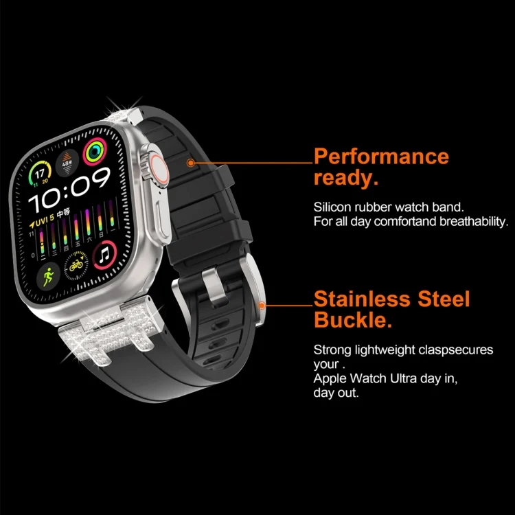 Silikon Armband mit Strass für Apple Watch SE 2023 44mm | Ultra 2 49mm | 9 45mm | Ultra 49mm | 8 45mm