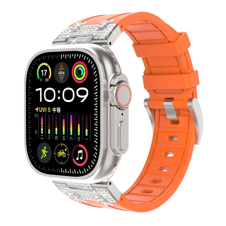 Silikon Armband mit Strass für Apple Watch SE 2023 44mm | Ultra 2 49mm | 9 45mm | Ultra 49mm | 8 45mm