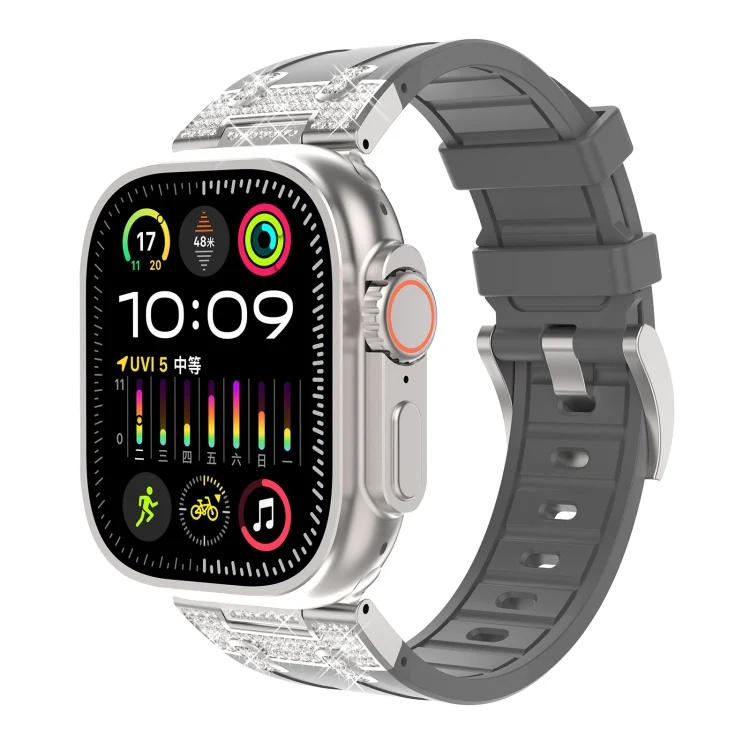 Silikon Armband mit Strass für Apple Watch SE 2023 44mm | Ultra 2 49mm | 9 45mm | Ultra 49mm | 8 45mm