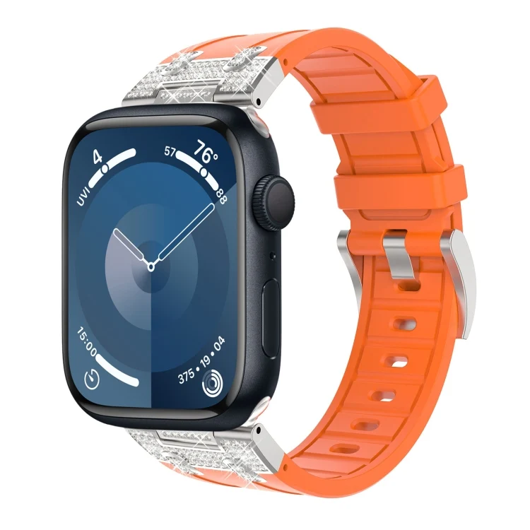 Silikon Armband mit Strass für Apple Watch SE 2023 44mm | Ultra 2 49mm | 9 45mm | Ultra 49mm | 8 45mm