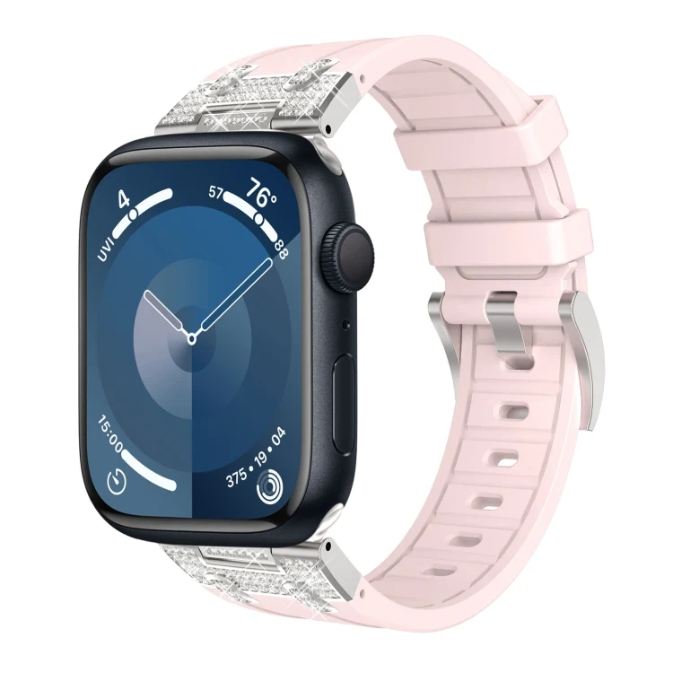 Silikon Armband mit Strass für Apple Watch SE 2023 44mm | Ultra 2 49mm | 9 45mm | Ultra 49mm | 8 45mm