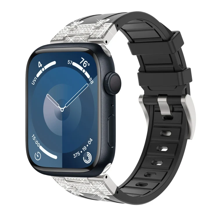 Silikon Armband mit Strass für Apple Watch SE 2023 44mm | Ultra 2 49mm | 9 45mm | Ultra 49mm | 8 45mm