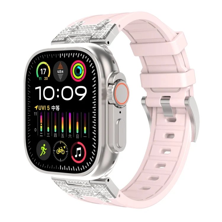 Silikon Armband mit Strass für Apple Watch SE 2023 44mm | Ultra 2 49mm | 9 45mm | Ultra 49mm | 8 45mm