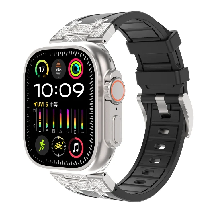 Silikon Armband mit Strass für Apple Watch SE 2023 44mm | Ultra 2 49mm | 9 45mm | Ultra 49mm | 8 45mm