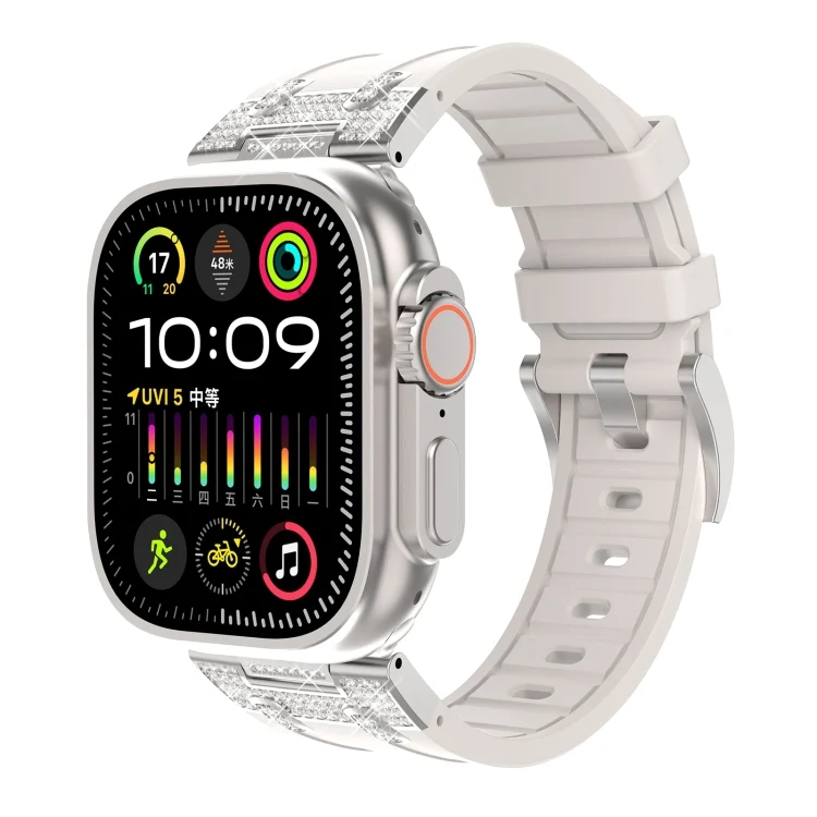 Silikon Armband mit Strass für Apple Watch SE 2023 44mm | Ultra 2 49mm | 9 45mm | Ultra 49mm | 8 45mm