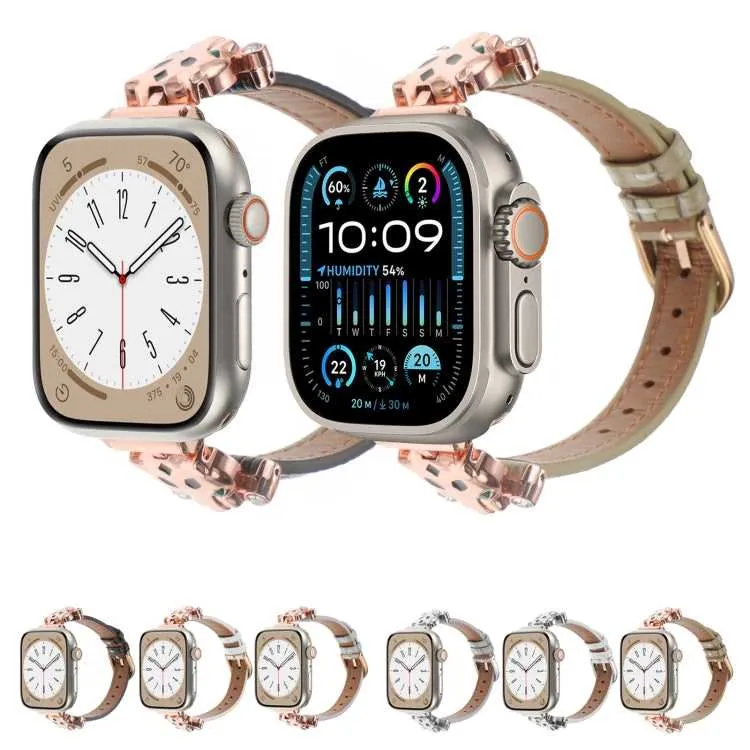 Leder Armband mit Leopardenkopf für Apple Watch 38 mm - 49 mm