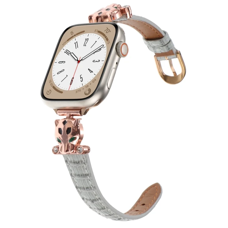 Leder Armband mit Leopardenkopf für Apple Watch 38 mm - 49 mm