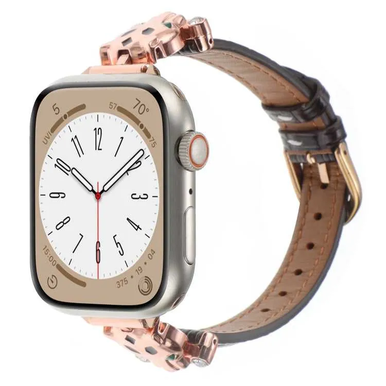 Leder Armband mit Leopardenkopf für Apple Watch 38 mm - 49 mm