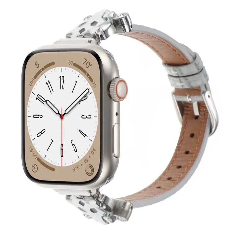 Leder Armband mit Leopardenkopf für Apple Watch 38 mm - 49 mm