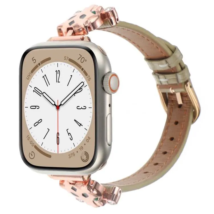 Leder Armband mit Leopardenkopf für Apple Watch 38 mm - 49 mm