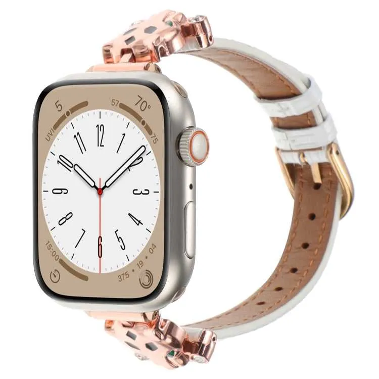Leder Armband mit Leopardenkopf für Apple Watch 38 mm - 49 mm