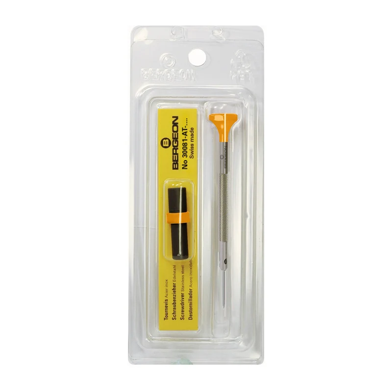 Bergeon Schraubendreher 30081-AT-180, aus Inox, mit Edelstahlklinge, 1,8 mm, mit 2 Ersatzklingen