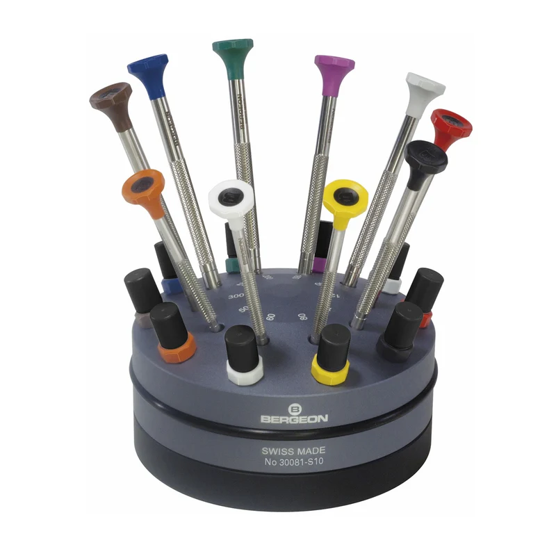 Bergeon Schraubendreher-Set 31081-S10, 10 Stück, Superalloy-Klingen, 0,50 bis 3,00 mm
