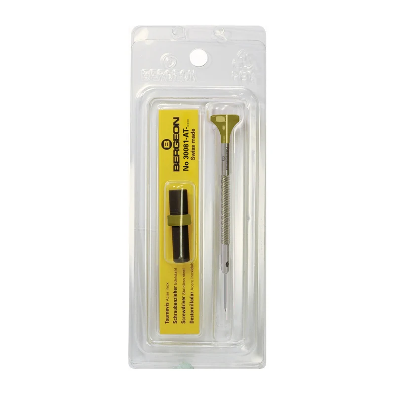 Bergeon Schraubendreher 30081-AT-070, aus Inox, mit Edelstahlklinge, 0,7 mm, mit 2 Ersatzklingen