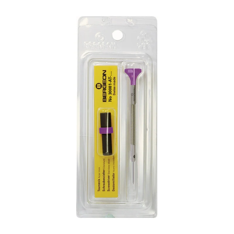 Bergeon Schraubendreher 30081-AT-160, aus Inox, mit Edelstahlklinge, 1,6 mm, mit 2 Ersatzklingen