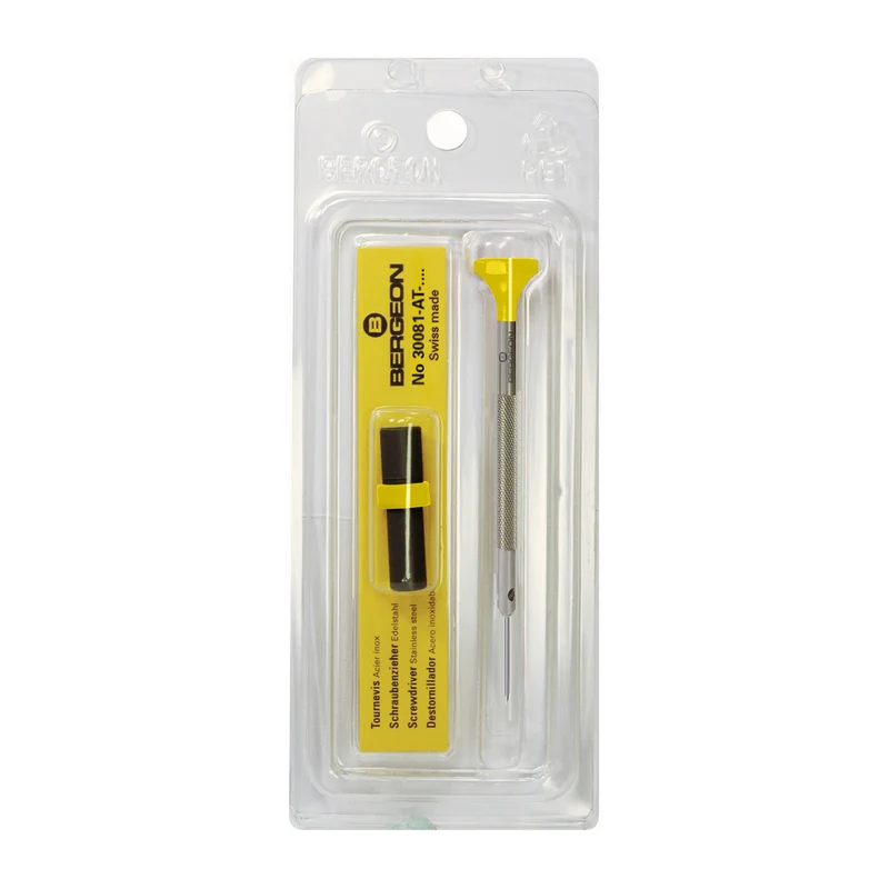 Bergeon Schraubendreher 30081-AT-080, aus Inox, mit Edelstahlklinge, 0,8 mm, mit 2 Ersatzklingen
