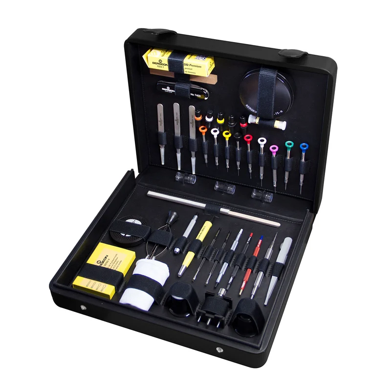 Bergeon 7817 Deluxe Service Werkzeugkoffer, Profi-Uhrmacher Werkzeugtasche für die Reparatur, 43 Werkzeuge und Zubehörteile