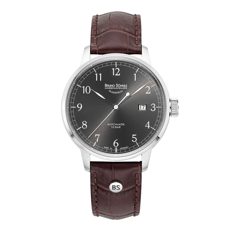 Bruno Söhnle 17-12203-821 Hamburg Automatik Big Herren-Armbanduhr, Atelierkaliber BS175, Edelstahlgehäuse, Saphirglas, Lederarmband, mit Faltschließe, 10 bar