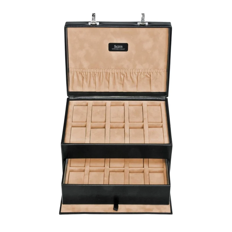 Uhrenkoffer für 20 Uhren | Schwarz | italienisches Leder | für Sammler