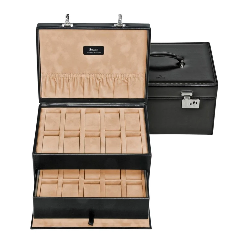 Uhrenkoffer für 20 Uhren | Schwarz | italienisches Leder | für Sammler