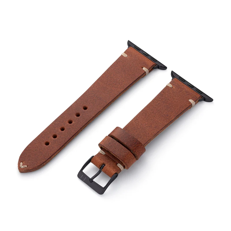 Apple Watch 1-9 Lederarmband aus Vintageleder "ST. PAULI" (Rindsleder) – Mahagoni