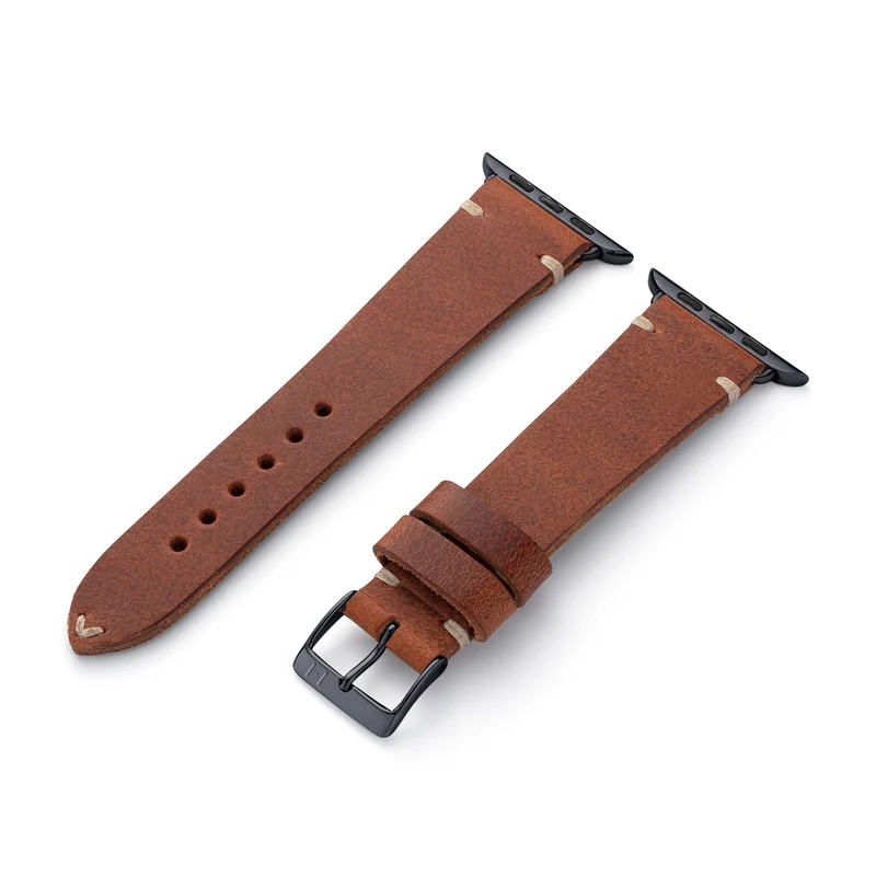 Apple Watch 1-9 Lederarmband aus Vintageleder "ST. PAULI" (Rindsleder) – Mahagoni